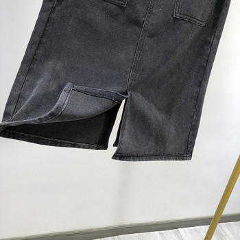 Fusta de dama din denim cu curea de culoare neagra