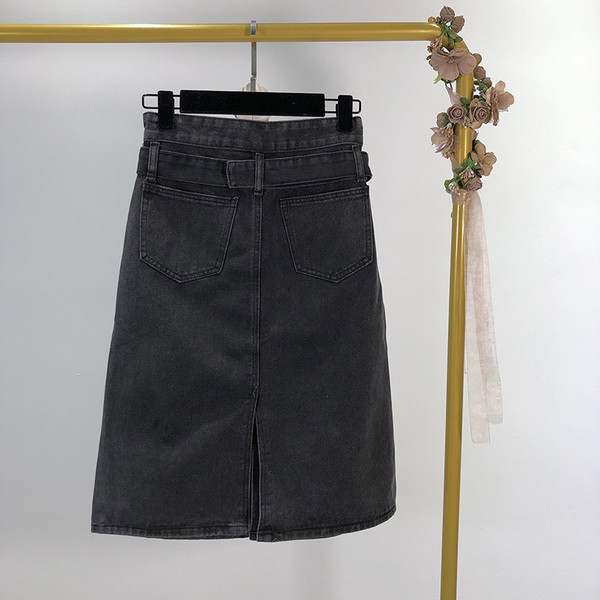 Fusta de dama din denim cu curea de culoare neagra