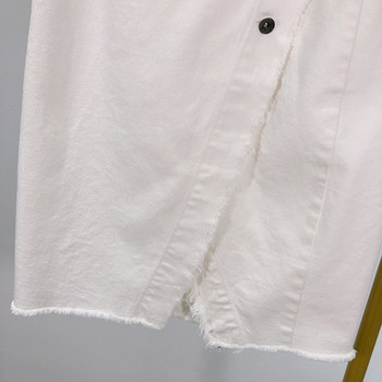 Fusta de dama din denim cu nasturi alb