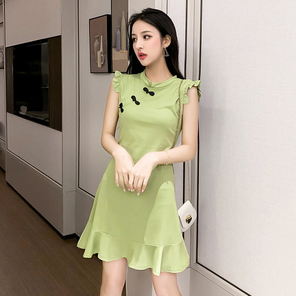 Rochie elegantă de damă în două culori - portocaliu și verde