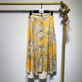 Fusta lunga cu nasturi in galben si dreapta
