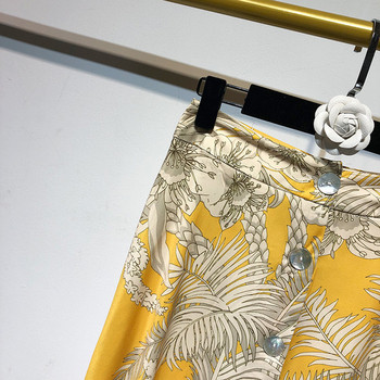 Fusta lunga cu nasturi in galben si dreapta