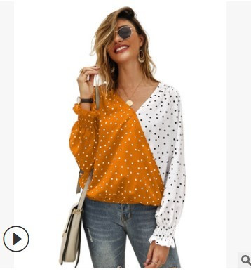 Bluza de dama model nou cu decolteu in V si maneca lunga cu buline in trei culori