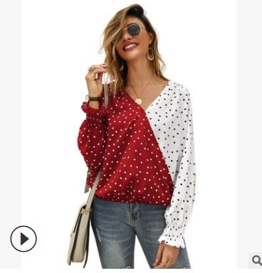 Bluza de dama model nou cu decolteu in V si maneca lunga cu buline in trei culori