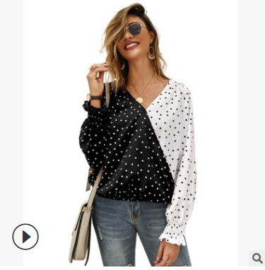 Bluza de dama model nou cu decolteu in V si maneca lunga cu buline in trei culori