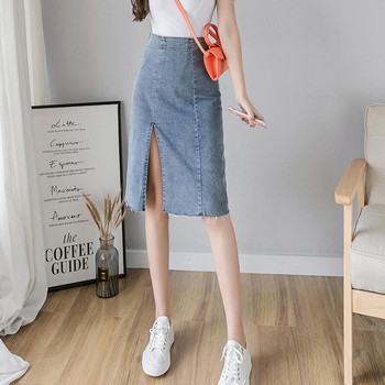 Fusta casual dama din denim cu talie inalta