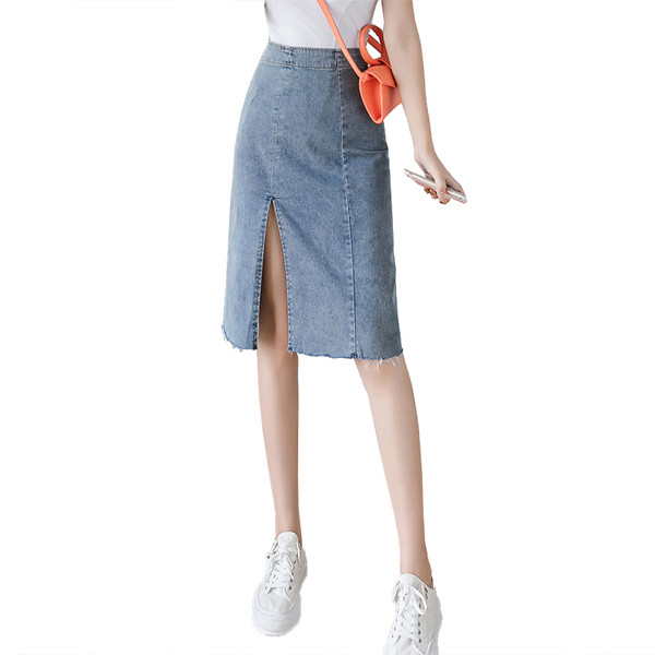 Fusta casual dama din denim cu talie inalta