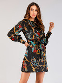 Rochie colorată de damă cu mâneci lungi și neagră