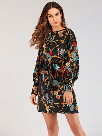 Rochie colorată de damă cu mâneci lungi și neagră