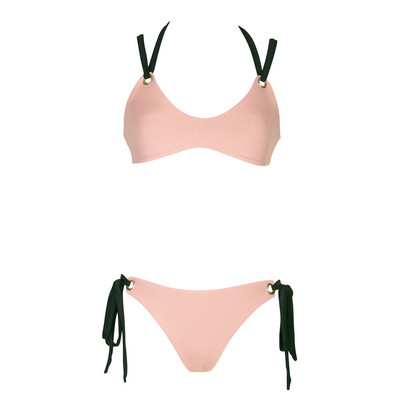 Κομψό γυναικείο  μαγιό μπικίνι  με κορδόνια  σε μαύρο και ροζ χρώμα