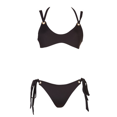 Κομψό γυναικείο  μαγιό μπικίνι  με κορδόνια  σε μαύρο και ροζ χρώμα