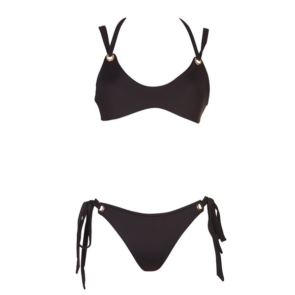 Κομψό γυναικείο  μαγιό μπικίνι  με κορδόνια  σε μαύρο και ροζ χρώμα