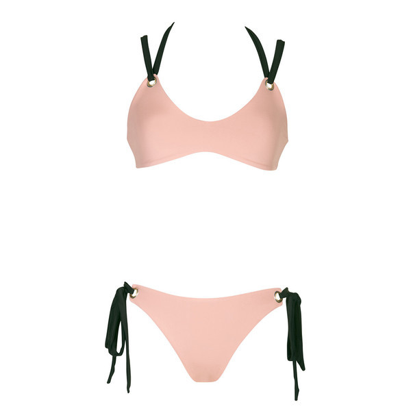 Κομψό γυναικείο  μαγιό μπικίνι  με κορδόνια  σε μαύρο και ροζ χρώμα