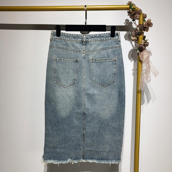 Fusta lungă din denim cu motiv albastru rupt