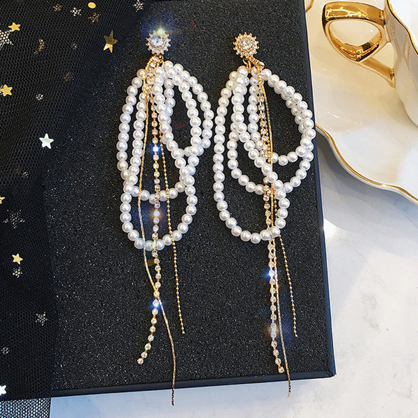 Cercei lungi de dama - cu pietre si perle