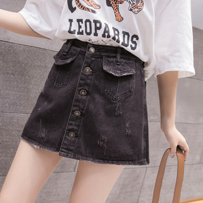 Fusta - pantaloni in doua culori cu talie inalta si nasturi