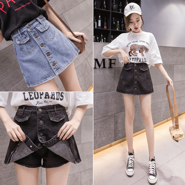 Fusta - pantaloni in doua culori cu talie inalta si nasturi