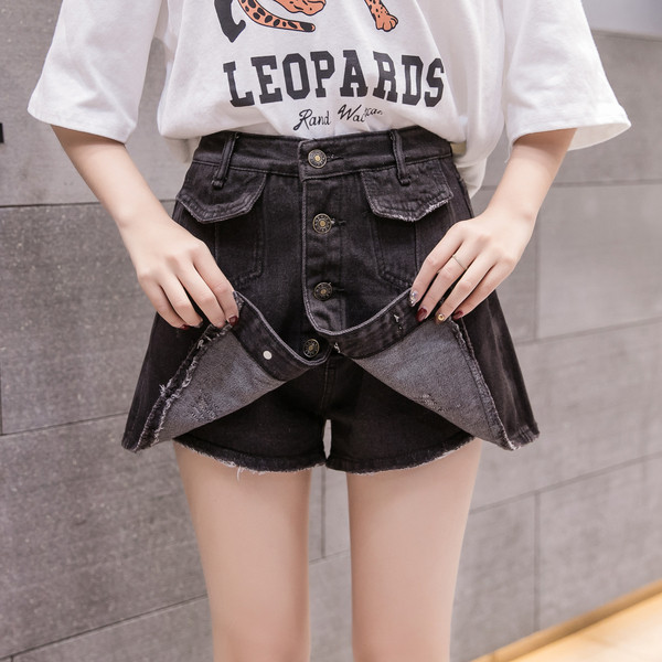 Fusta - pantaloni in doua culori cu talie inalta si nasturi