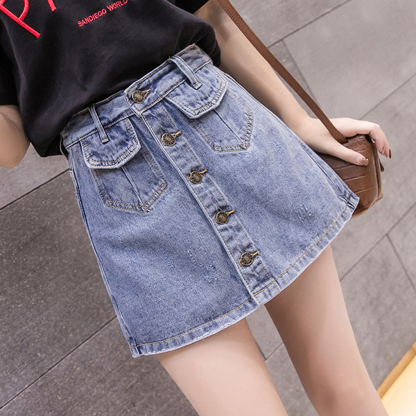 Fusta - pantaloni in doua culori cu talie inalta si nasturi