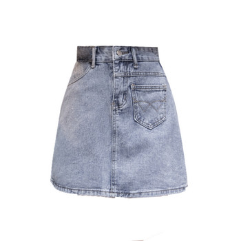 Fusta casual dama din denim cu talie inalta