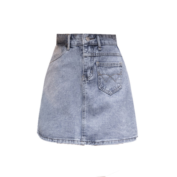 Fusta casual dama din denim cu talie inalta