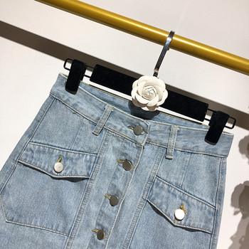 Fusta de dama scurta din denim cu nasturi de culoare albastra