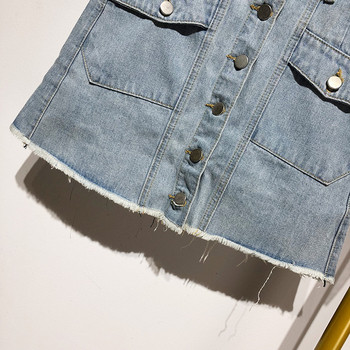 Fusta de dama scurta din denim cu nasturi de culoare albastra