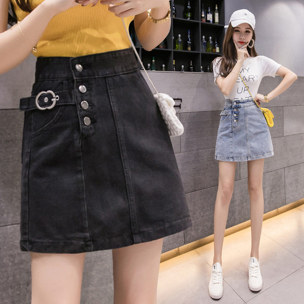 Fusta de dama actuala din denim in doua culori cu talie inalta