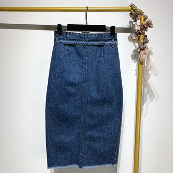 Fusta lunga din denim cu nasturi si cravate in talie