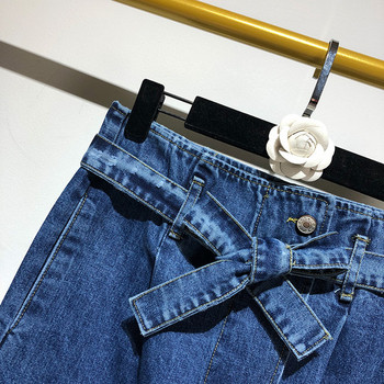 Fusta lunga din denim cu nasturi si cravate in talie