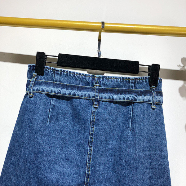 Fusta lunga din denim cu nasturi si cravate in talie