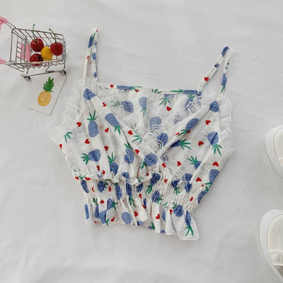 Maieu scurt de dama cu dantela si bretele in doua culori