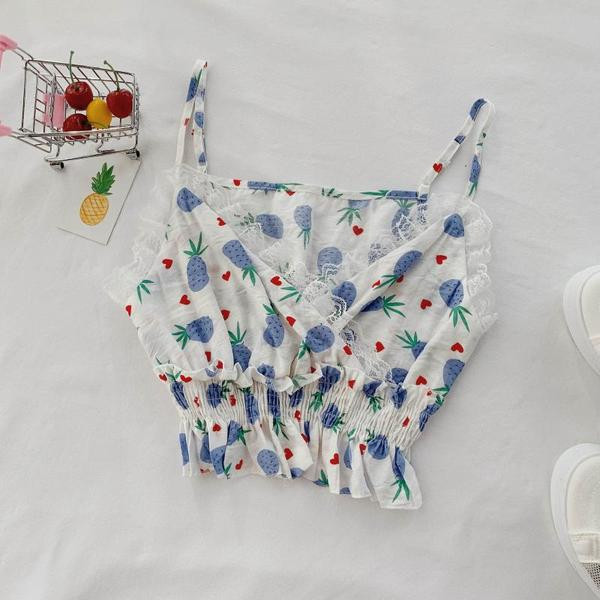 Maieu scurt de dama cu dantela si bretele in doua culori