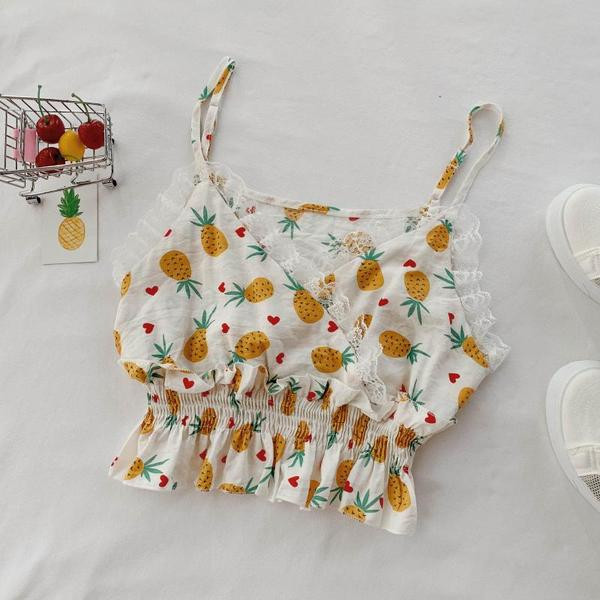 Maieu scurt de dama cu dantela si bretele in doua culori