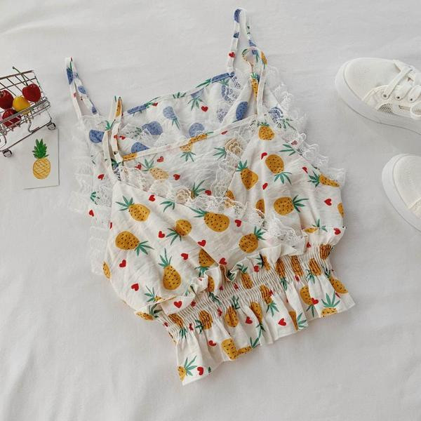 Maieu scurt de dama cu dantela si bretele in doua culori