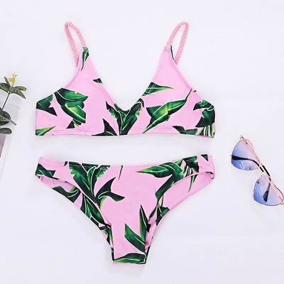 Μοντέρνο μαγιό μπικίνι  σε ροζ με σχέδια με λουλούδια - δύο μοντέλα