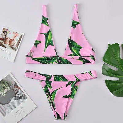 Μοντέρνο μαγιό μπικίνι  σε ροζ με σχέδια με λουλούδια - δύο μοντέλα