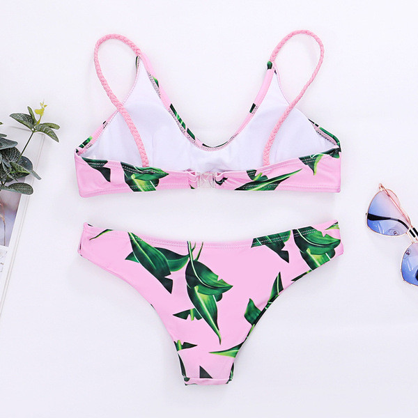 Μοντέρνο μαγιό μπικίνι  σε ροζ με σχέδια με λουλούδια - δύο μοντέλα