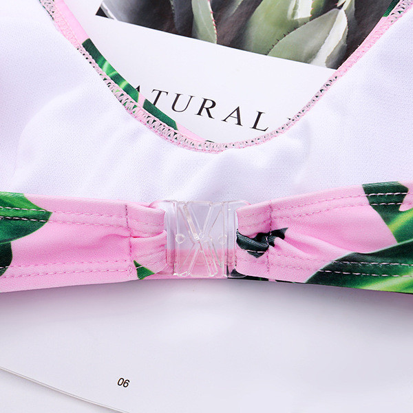 Μοντέρνο μαγιό μπικίνι  σε ροζ με σχέδια με λουλούδια - δύο μοντέλα