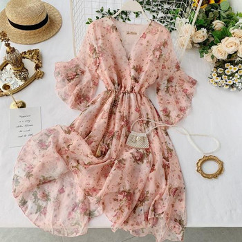 Rochie de dama cu model floral in doua culori