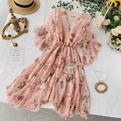 Rochie de dama cu model floral in doua culori