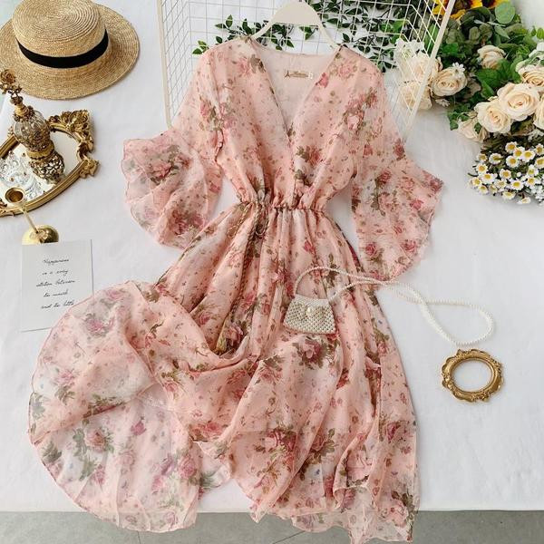 Rochie de dama cu model floral in doua culori