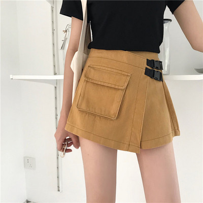 Pantaloni scurți casual dama cu buzunar si talie inalta in doua culori