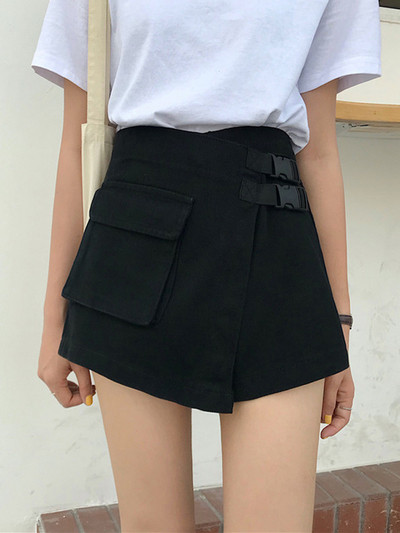 Pantaloni scurți casual dama cu buzunar si talie inalta in doua culori