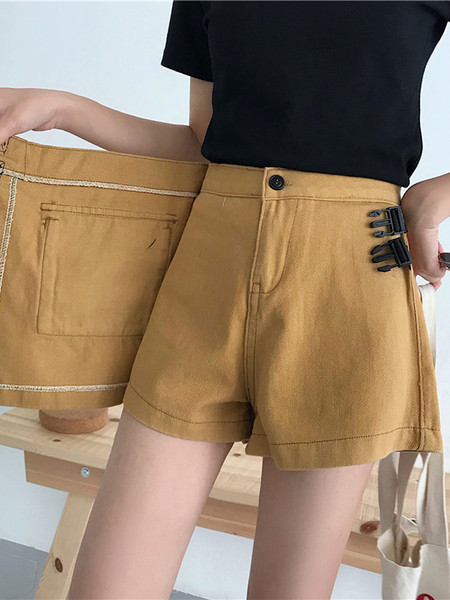 Pantaloni scurți casual dama cu buzunar si talie inalta in doua culori