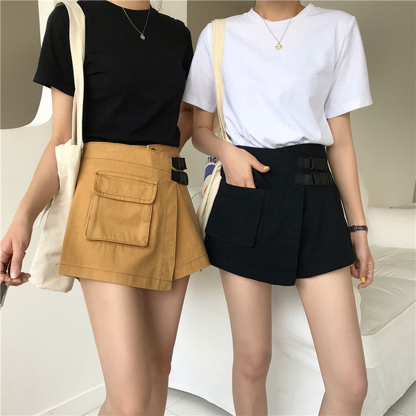 Pantaloni scurți casual dama cu buzunar si talie inalta in doua culori