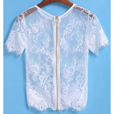 Cămașă de damă elegantă din dantelă în alb și negru