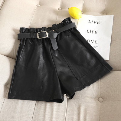 Pantaloni scurți casual dama din imitatie de piele si buzunar in trei culori