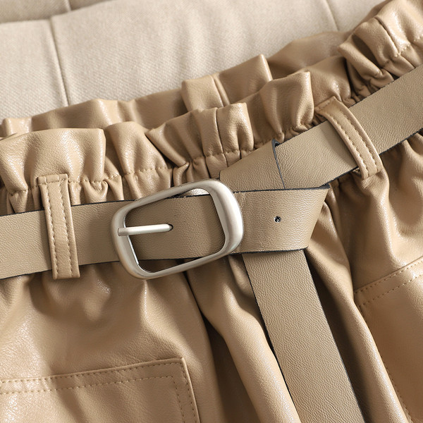 Pantaloni scurți casual dama din imitatie de piele si buzunar in trei culori