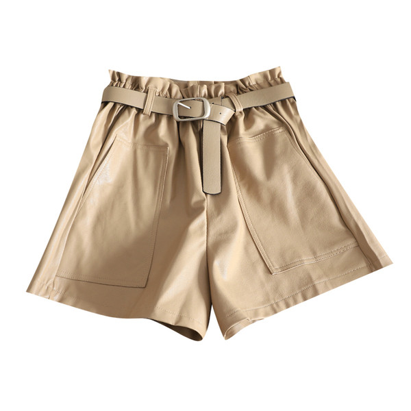 Pantaloni scurți casual dama din imitatie de piele si buzunar in trei culori